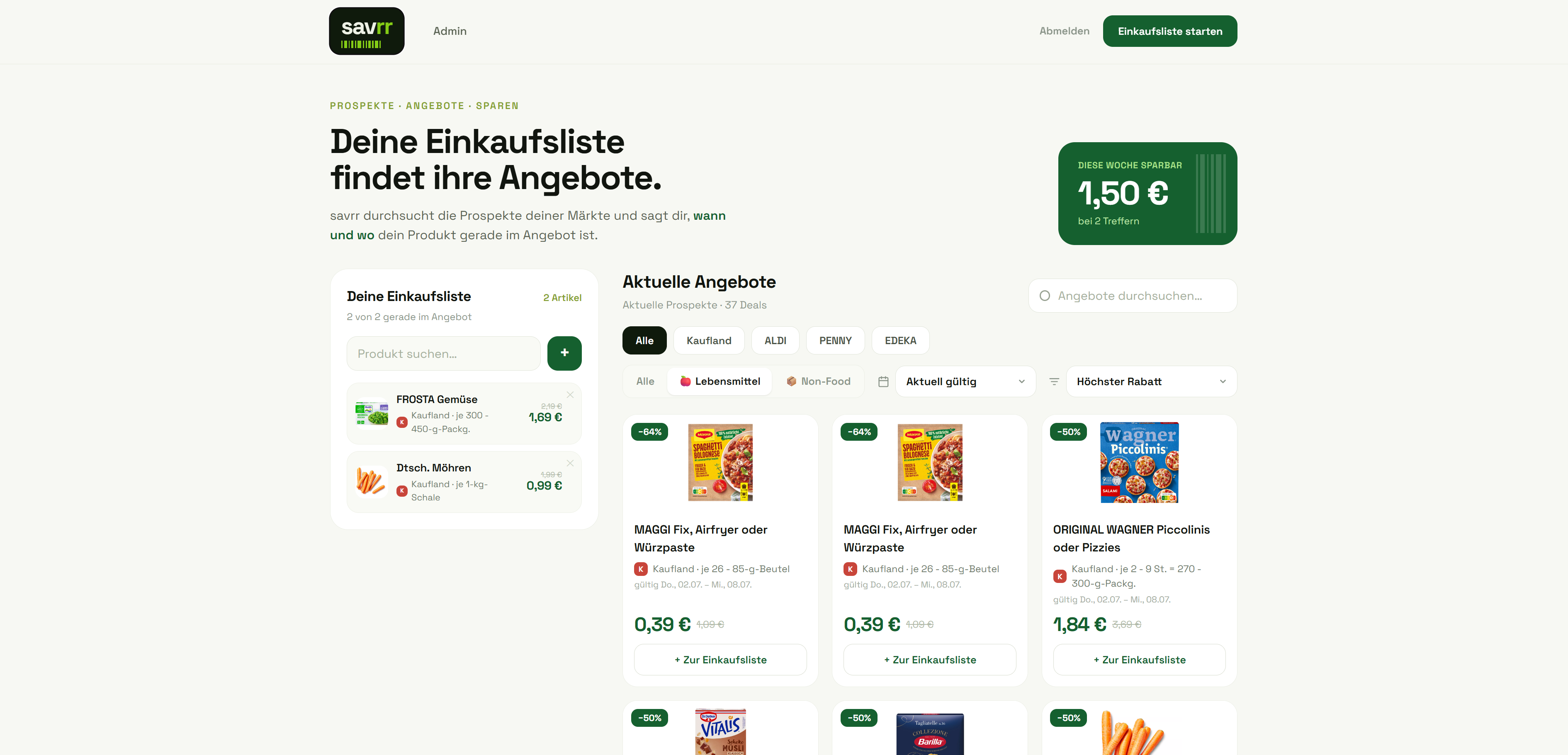 Screenshot der Savrr-App
